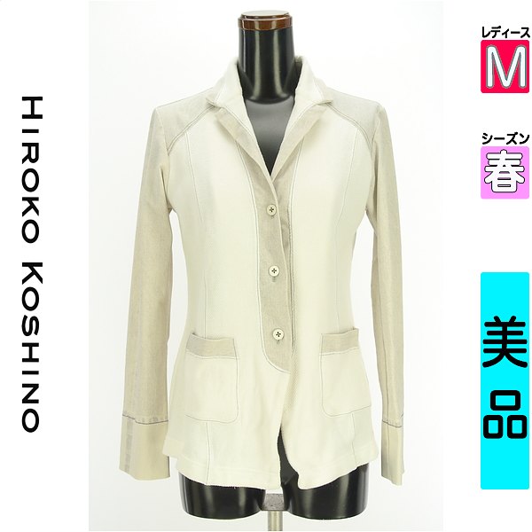 【店内全品3000円OFFクーポン配布中】 ヒロココシノ HIROKO KOSHINO ジャケット レディース 春 ホワイト M サーマル切替テーラードジャケット 【中古】【古着】【セール】