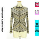 \期間限定!10%OFFクーポンで2970円/ ヒロココシノ HIROKO KOSHINO カーディガン ボレロ レディース 春 ベージュ M 配色ナナメストライプ柄ジップアップカーディガン 【中古】【古着】【大幅値下】お買い物マラソン全品P5倍