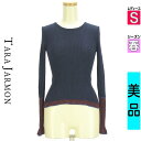 \超得★20%OFFクーポンで5984円/ タラジャーモン TARA JARMON ニット レディース 春 長袖 紺色/ネイビー S 配色リブニットトップス 【...