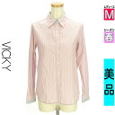 \24H限定★10%OFFクーポンで1683円/ ビッキー VICKY カジュアルシャツ レディース 春 長袖 ピンク M マルチストライプシャツ 【中古】【古...