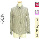 ビッキー VICKY カジュアルシャツ レディース 春 長袖 紺色/ネイビー M ストライプシャツ 【中古】【古着】【セール】