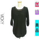 \超得★20%OFFクーポンで2464円/ ビッキー VICKY ニット レディース 冬 長袖 ブラック M ビジュー付きミドルニットトップス 【中古】【古着】...