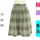 【4/23値下げ】【中古】【古着】 組曲 クミキョク スカート スカート 膝丈ブロックチェックツイードタックスカート 冬物 冬 秋冬 グレー