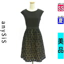 【4/23値下げ】【中古】【古着】 エニィスィス anySiS ワンピース チュニック ワンピース 花刺繍オーガンジー切替膝丈フレアワンピース 夏物 春夏 ブラック