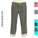 \週末限定★20%OFFクーポン/ バーバリー BURBERRY デニムパンツ レディース オールシーズン 紺色/ネイビー M チェック柄ロールアップ膝下デニム...
