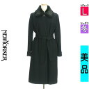 【4/23値下げ】【中古】【古着】 ニューヨーカー NEW YORKER コート アウター ベルト付きファー襟ロングコート 冬物 冬 秋冬 ブラック