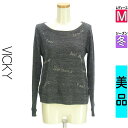 \超得★20%OFFクーポンで3696円/ ビッキー VICKY ニット レディース 冬 長袖 グレー M ロゴニットトップス 【中古】【古着】【セール】