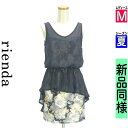 【10/29値下げ】【中古】【古着】 リエンダ rienda ワンピース チュニック花柄スウェット+シフォンミニワンピース 夏物 春夏 紺色/ネイビー