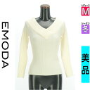 【中古】【古着】 エモダ EMODA ニット トップス Vネックリブニット 冬物 冬 秋冬 アイボリー