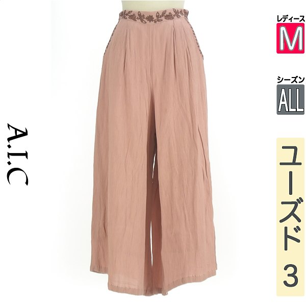 ＼14周年感謝祭★15%OFFクーポン／ エーアイシー A.I.C パンツ レディース オールシーズン ピンク M 刺繍入りワイドパンツ 【中古】【古着】【大幅値下】