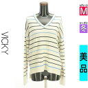 【5/8値下げ】【中古】【古着】 ビッキー VICKY ニット トップス ラメボーダーVネックニット 冬物 冬 秋冬 アイボリー