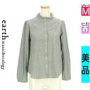 【5/8値下げ】【中古】【古着】 アースミュージック&エコロジー earth music&ecology ブラウス シャツ フリル衿チェックブラウス 春物 春秋 春夏 ブラック