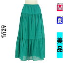 【5/8値下げ】【中古】【古着】 アズールバイマウジー AZUL BY MOUSSY ロングスカート マキシスカート スカート ティアードロングスカート 夏物 春夏 グリーン