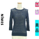 【5/8値下げ】【中古】【古着】 ニーム NIMES ニット トップス フリルネックシアーニット 春物 春秋 春夏 紺色/ネイビー