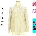 【5/8値下げ】【中古】【古着】 ストラ Stola. ブラウス シャツ ストライプフリルブラウス 春物 春秋 春夏 グレー