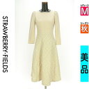 【5/8値下げ】【中古】【古着】 ストロベリーフィールズ STRAWBERRY-FIELDS ワンピース チュニック ワンピース ツイード切替膝下ワンピース 秋物 秋冬 春秋 ベージュ