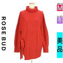\決算★22%OFFクーポンで3174円/ ローズバッド ROSE BUD ニット レディース 冬 長袖 レッド M アシンメトリータートルケーブルニット 【中古】【古着】【セール】