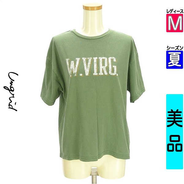 \お盆限定★20%OFFクーポンで1672円/ アングリッド Ungrid Tシャツ レディース 夏 半袖 黄緑/ライトグリーン M ロゴプリントTシャツ 【中古】【古着】【セール】