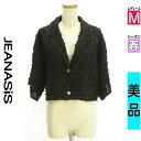 【5/8値下げ】【中古】【古着】 ジーナシス JEANASiS ジャケット アウター フリンジスクエア柄ショートジャケット 春物 春秋 春夏 ブラック