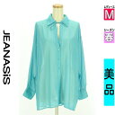 【5/8値下げ】【中古】【古着】 ジーナシス JEANASiS ブラウス シャツ リボンキーネックシアーブラウス 春物 春秋 春夏 水色/ライトブルー