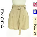 【中古】【古着】 エモダ EMODA ショートパンツ ハーフパンツ パンツ ベルト付きタックショートパンツ 夏物 春夏 ベージュ