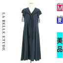 【中古】【古着】 ラベル エチュード la belle Etude ワンピース チュニック ワンピース シフォンセーラー襟ロングワンピース 夏物 春夏 紺色/ネイビー