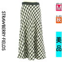 【中古】【古着】 ストロベリーフィールズ STRAWBERRY-FIELDS ロングスカート マキシスカート スカート iCHIE STRAWBERRY-FIELDS チェックロングスカート 秋物 秋冬 春秋 ブラック