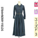 【中古】【古着】 ストロベリーフィールズ STRAWBERRY-FIELDS ワンピース チュニック ワンピース ベルト付きシャンブレーデニムロングワンピース 春物 春秋 春夏 紺色/ネイビー