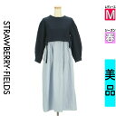 【中古】【古着】 ストロベリーフィールズ STRAWBERRY-FIELDS ワンピース チュニック ワンピース 異素材切替ロングワンピース 春物 春秋 春夏 紺色/ネイビー