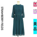 【中古】【古着】 ストロベリーフィールズ STRAWBERRY-FIELDS コート アウター ベルト付きロングシフォンワンピース 春物 春秋 春夏 グリーン