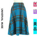【中古】【古着】 ユニバーバルミューズ UNIVERVAL MUSE ロングスカート マキシスカート スカート チェック柄起毛ミモレスカート 冬物 冬 秋冬 ブルー