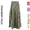 【中古】【古着】 ストロベリーフィールズ STRAWBERRY-FIELDS ロングスカート マキシスカート スカート iCHIE STRAWBERRY-FIELDS チェックスカート 冬物 冬 秋冬 グレー