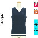 【6/24値下げ】【中古】【古着】 アディダス adidas ベスト ジレ カーディガン チェック編みニットベスト 秋物 秋冬 春秋 紺色/ネイビー
