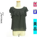 \スーパーSALE限定★全品20%OFFクーポン/ フェルゥ Feroux カットソー プルオーバー レディース 夏 ノースリーブ ブラック M 肩フリルドットシフォンブラウス 【中古】【古着】【セール】ポイント10倍