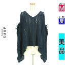 アクシーズファム axes femme ニット レディース 夏 半袖 紺色/ネイビー M 透かしケーブル編みワイドニット 【中古】【古着】【セール】
