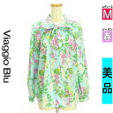【6/24値下げ】【中古】【古着】 ビアッジョブルー Viaggio Blu ブラウス シャツ 花柄ボウタイブラウス 春物 春秋 春夏 水色/ライトブルー