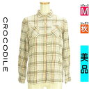 \決算★22%OFFクーポンで2316円/ クロコダイル Crocodile カジュアルシャツ レディース 秋 長袖 アイボリー M SWITCH MOTION CROCODILE チェックシャツ 【中古】【古着】【セール】