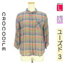 【中古】【古着】 クロコダイル Crocodile ブラウス シャツ 8分袖シアーチェックシャツ 春物 春秋 春夏 ピンク