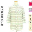 【中古】【古着】 クロコダイル Crocodile カジュアルシャツ シャツ マルチボーダーシアーシャツ 春物 春秋 春夏 グリーン