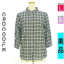 【中古】【古着】 クロコダイル Crocodile ブラウス シャツ チェック柄シアーシャツ 春物 春秋 春夏 紺色/ネイビー
