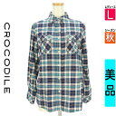 【中古】【古着】 クロコダイル Crocodile カジュアルシャツ シャツ ラウンドヘムチェックシャツ 秋物 秋冬 春秋 紺色/ネイビー