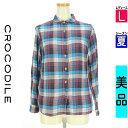 【中古】【古着】 クロコダイル Crocodile カジュアルシャツ シャツ チェックシャツ 夏物 春夏 パープル