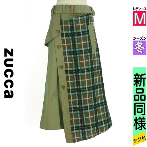 ズッカ ZUCCa ロングスカート マキシスカート レディース 冬 カーキ M チェック柄ウール地切替ロング巻きスカート 【中古】【古着】【人気】 ズッカ ZUCCa ロングスカート マキシスカート レディース 冬 カーキ M チェック柄ウール地切替ロング巻きスカート 【中古】【古着】【人気】