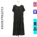 \スーパーSALE限定価格商品/【ポイント10倍】クロス&クロス Cloth&Cross ワンピース チュニック レディース 夏 半袖 ブラック M フレンチスリーブティアードフリルワンピース 【中古】【古着】【大幅値下】