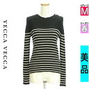 \週末限定★15%OFFクーポンで2150円/ イェッカヴェッカ YECCA VECCA ニット レディース 春 長袖 ブラック M ゴールドボタン付きボーダー柄リブニットトップス 【中古】【古着】【セール】