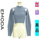 【中古】【古着】 エモダ EMODA ニット トップス ボリューム袖カッティングニット 冬物 冬 秋冬 ブルー