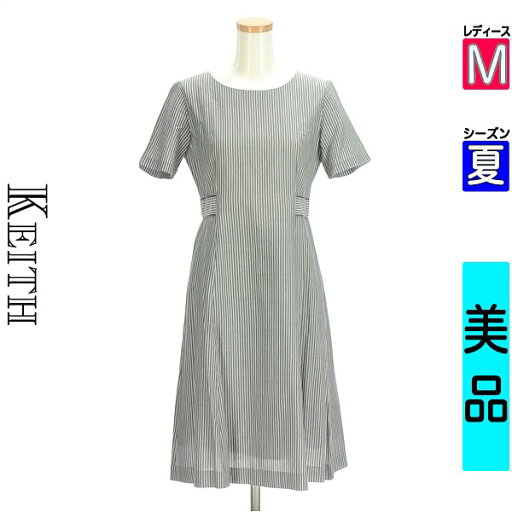 キース KEITH ワンピース チュニック レディース 夏 半袖 グレー M ストライプ膝丈フレアワンピース 【中古】【古着】【セール】 キース KEITH ワンピース チュニック レディース 夏 半袖 グレー M ストライプ膝丈フレアワンピース 【中古】【古着】【セール】