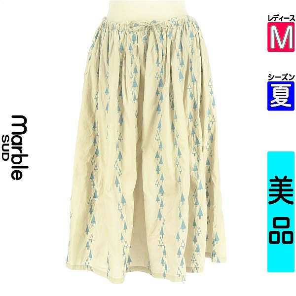 ＼ブラックフライデー★30%OFFクーポン配布中／ マーブルシュッド marble SUD スカート レディース 夏 グレー M ツリー柄刺繍ミディ丈スカート 【中古】【古着】【大幅値下】