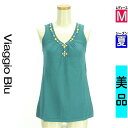 \決算★22%OFFクーポンで4204円/ ビアッジョブルー Viaggio Blu ニット レディース 夏 ノースリーブ グリーン M ビジューVネックサマーニット 【中古】【古着】【セール】
