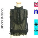 クイーンズコート QUEENS COURT カットソー プルオーバー レディース 夏 ノースリーブ ブラック M フリルシフォンブラウス 【中古】【古着】【セー...